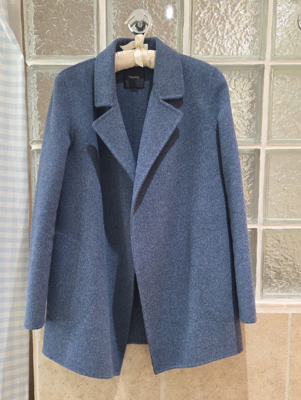 Theory Sileena Heathered Blue Wool Cashmere Open-Front Coat XS